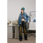 Unisex Jacket Retro Washed Denim Jacket Men's and Women's Turn-down Collar Coat Denim Jacket